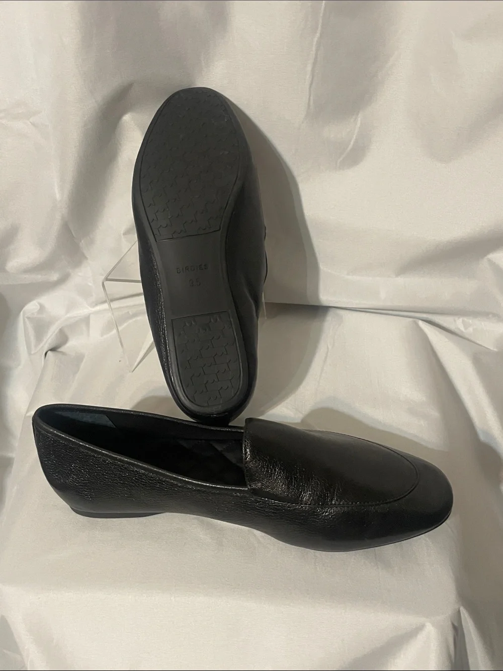 Birdies Vesper Black Tumbled Leather Comfort Loafers Flats 9.5